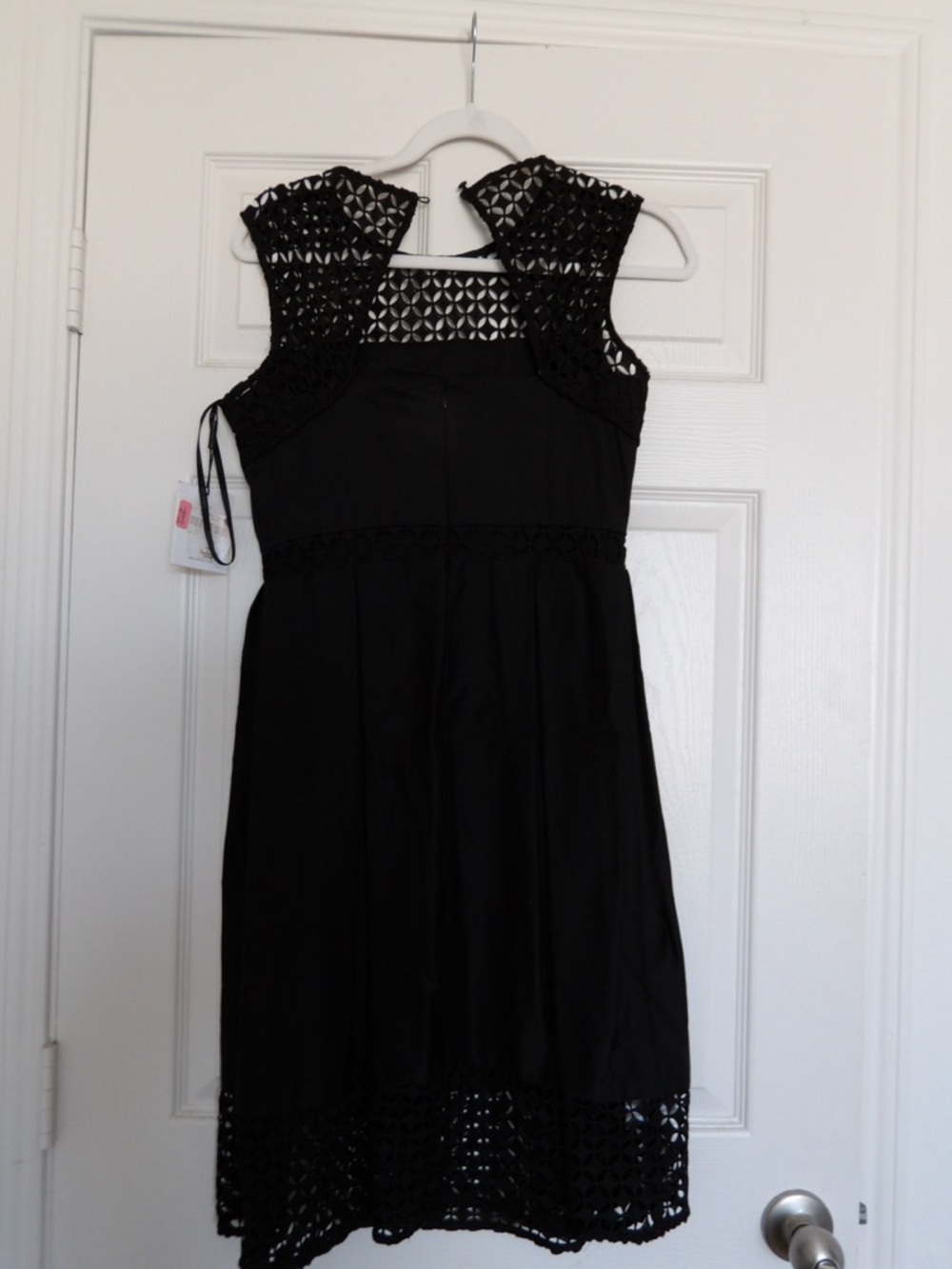 Calvin Klein Black Midi Dress with Lace Yoke and Hem - Picture 4 of 5